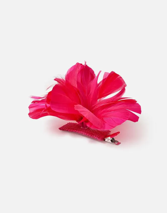 Light Feather Detail Flower Clip Pink