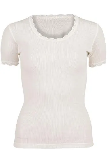 Flora T-skjorte i merinoull med blondekant