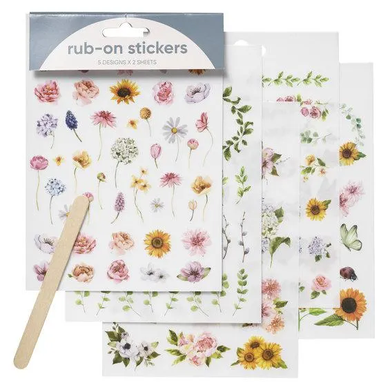 Rub ons 10 ark blomster/sommerfugl