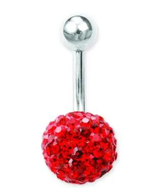 Disco Ball Navlepiercing - Sølvfarget/Rød