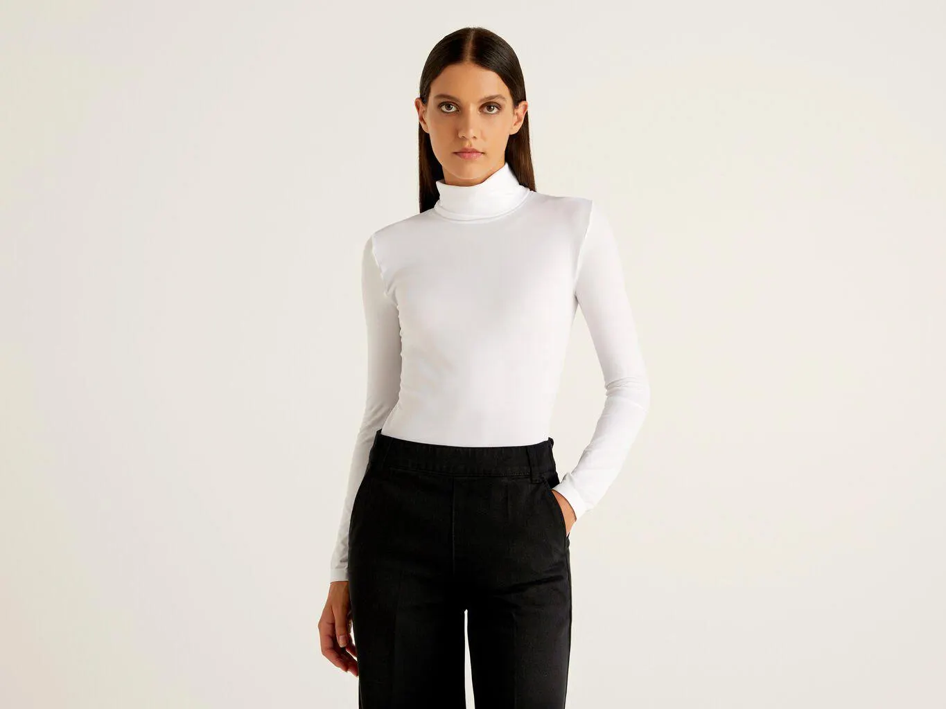 Benetton Stretch Gensere Dame Hvite | Norge-3174580