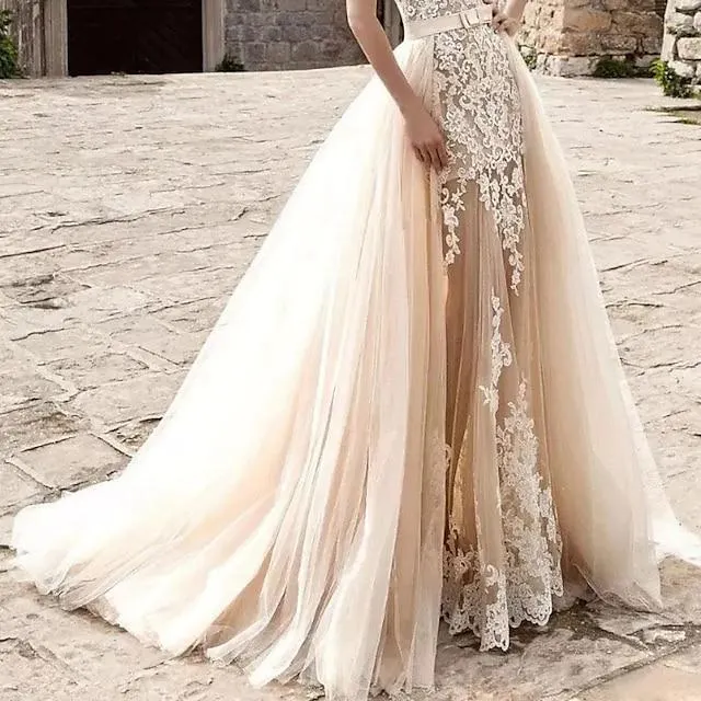 Hall Casual Wedding Dresses A-Line Separates Court Train Tulle OverSkirts Bridal Gowns With Solid Color 2023 Fall Wedding Party, Women's Clothing