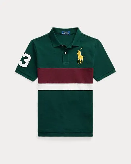 Striped Big Pony Cotton Mesh Polo Shirt