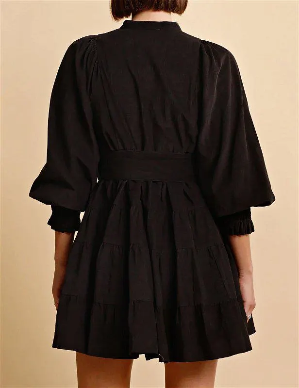 Baby Cord Belt Dress Black