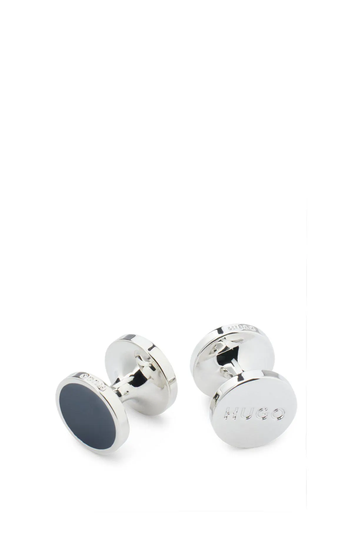 Round cufflinks with enamel core and logo