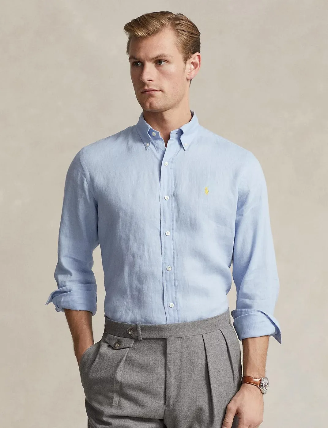 Slim Fit Linen Shirt Blue Hyacinth