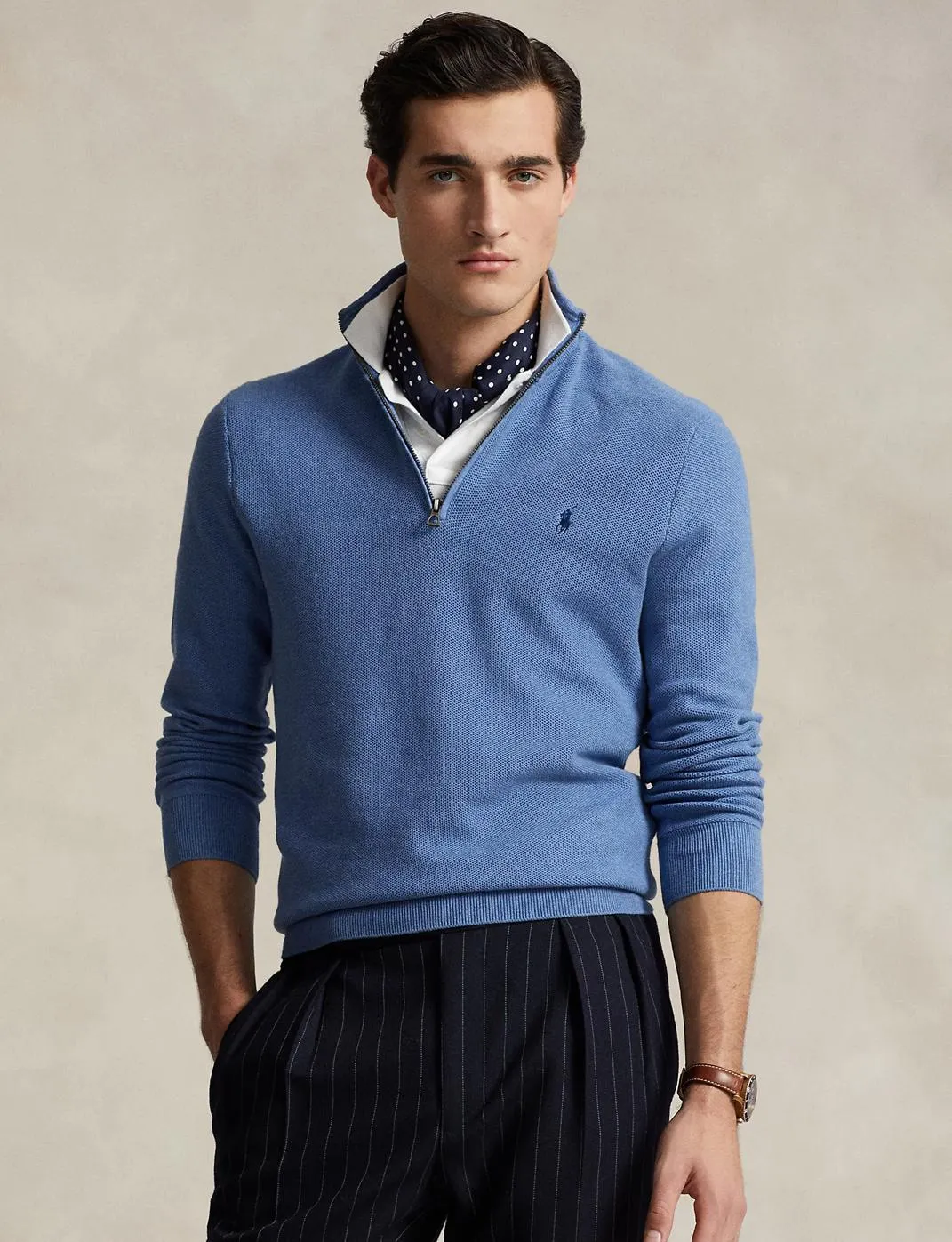 Mesh-Knit Cotton Quarter-Zip Jumper Blue Stone Heather
