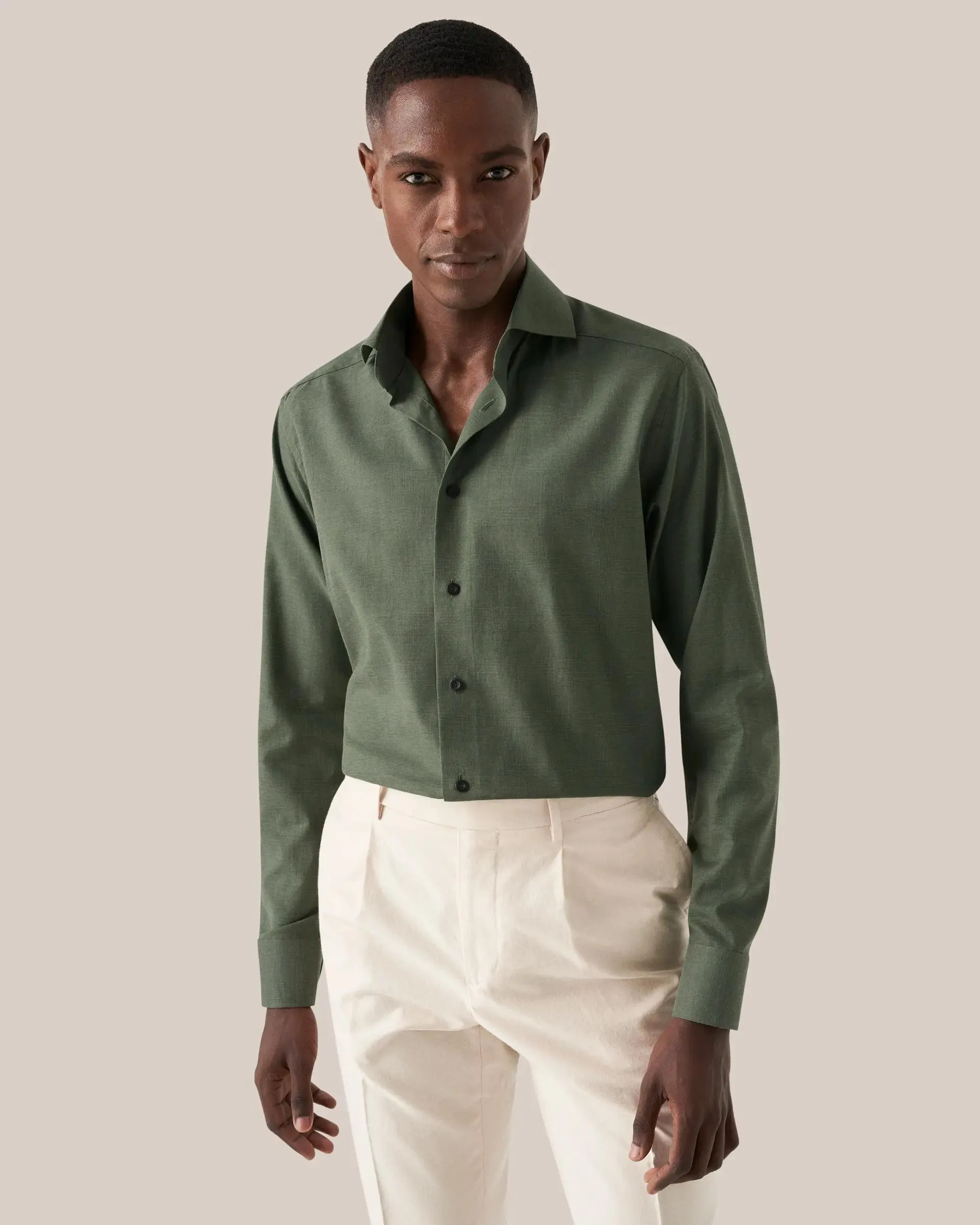 Green Checked Wrinkle Free Flannel Shirt