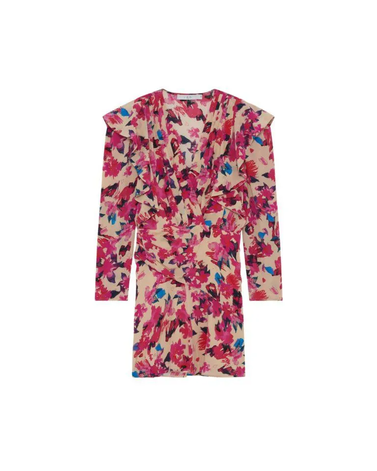 Masca Short Printed V-Neck Dress – Rosa