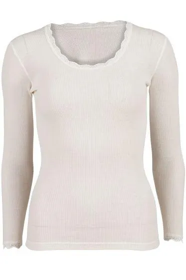 Flora Trøye i merinoull med blondekant