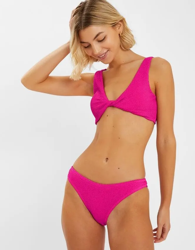 Twist Front Crinkle Bikini Top Pink