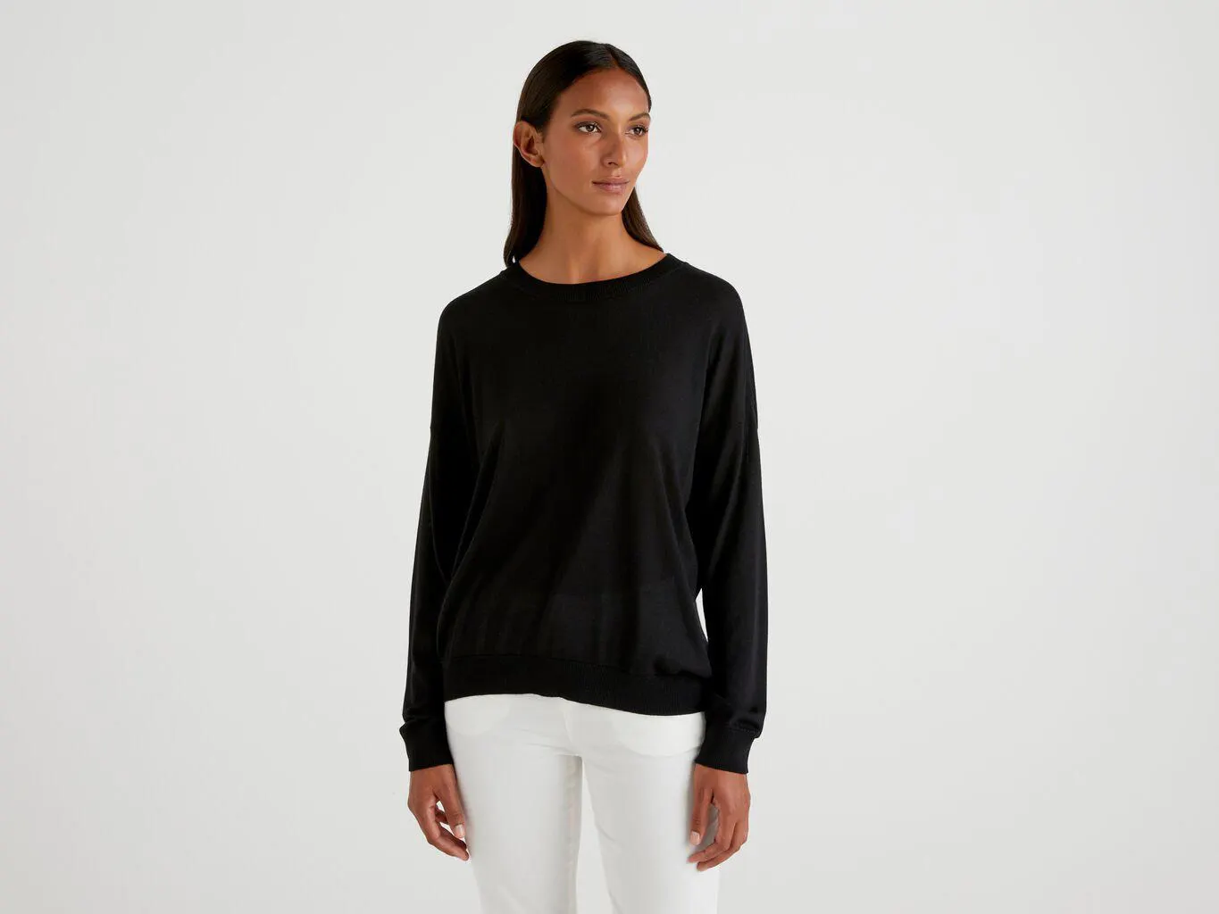 Benetton Relaxed Boxy Fit Gensere Dame Svarte | Norge-1742830