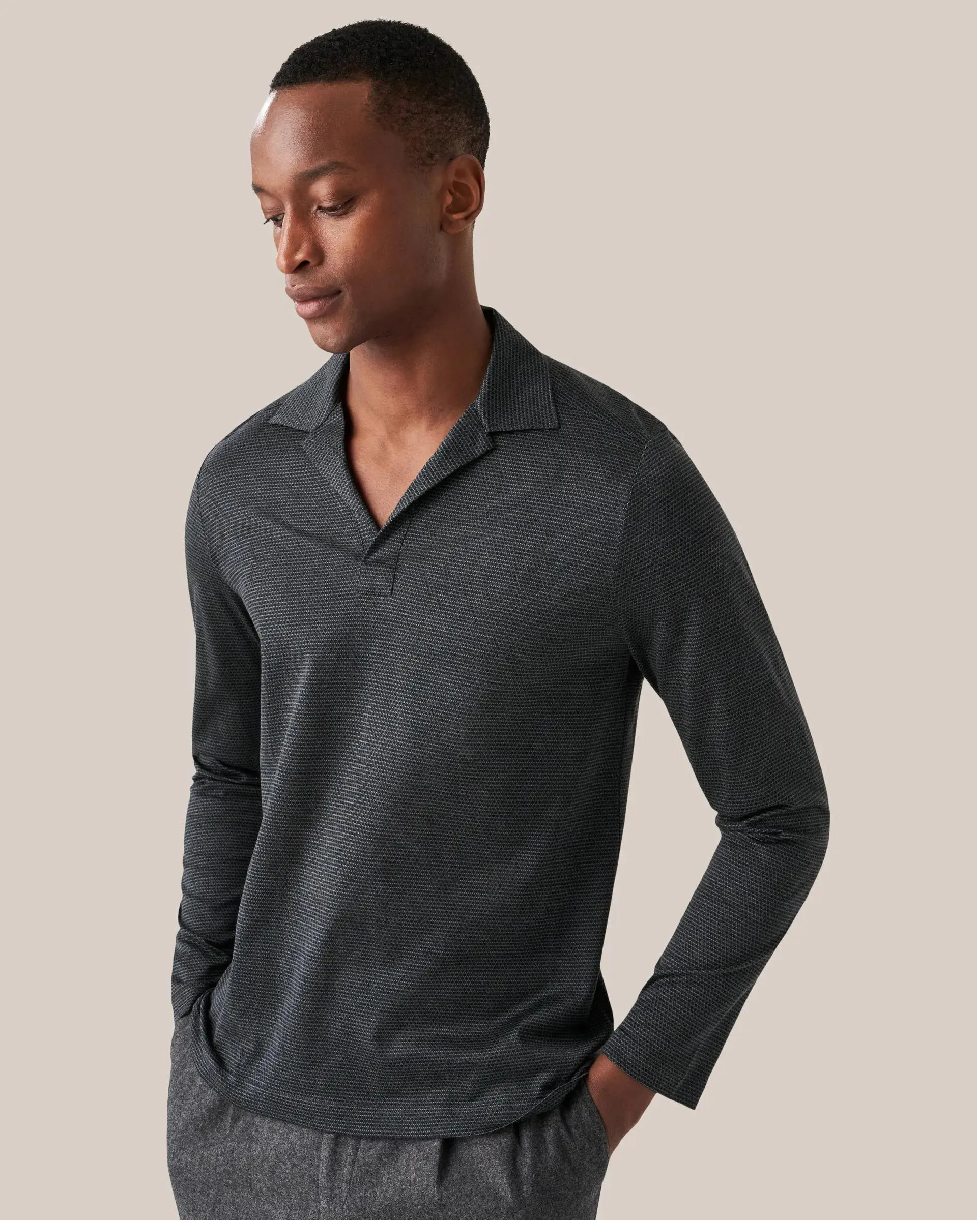 Navy Filo di Scozia Jacquard Polo Shirt