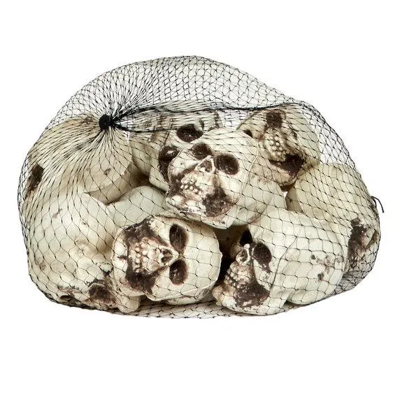 Hodeskaller til Halloween, 12-pakning i nett, 4,5×6×5,5 cm