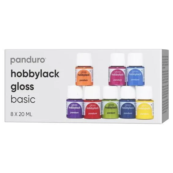 Hobbylakk gloss 8×20 ml Basic – 8 blanke basisfarger