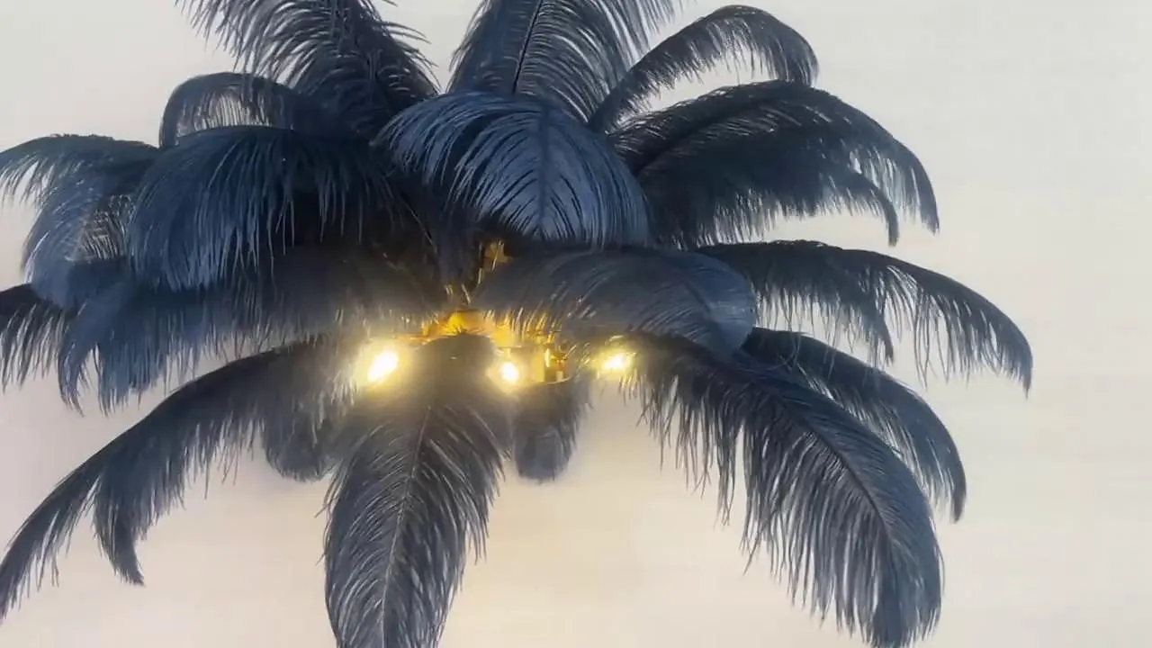 Lámpara colgante de luz led, hermosa lámpara colgante de ramo de plumas de avestruz blanco extra grande, accesorio de iluminación montado romántico para el dormitorio del restaurante