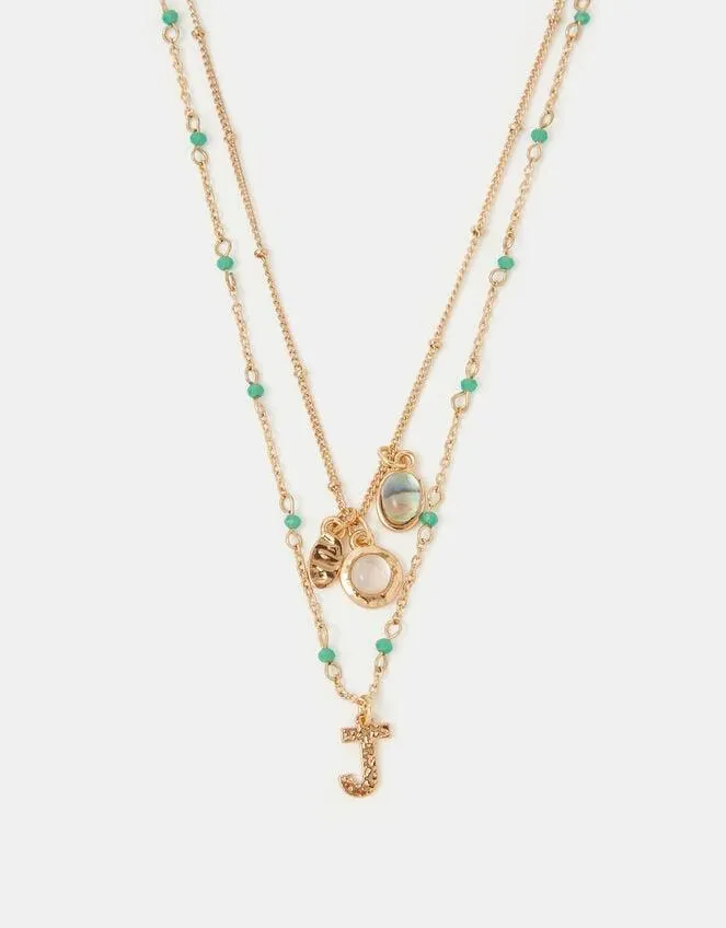 Initial Bead Layered Necklace Green