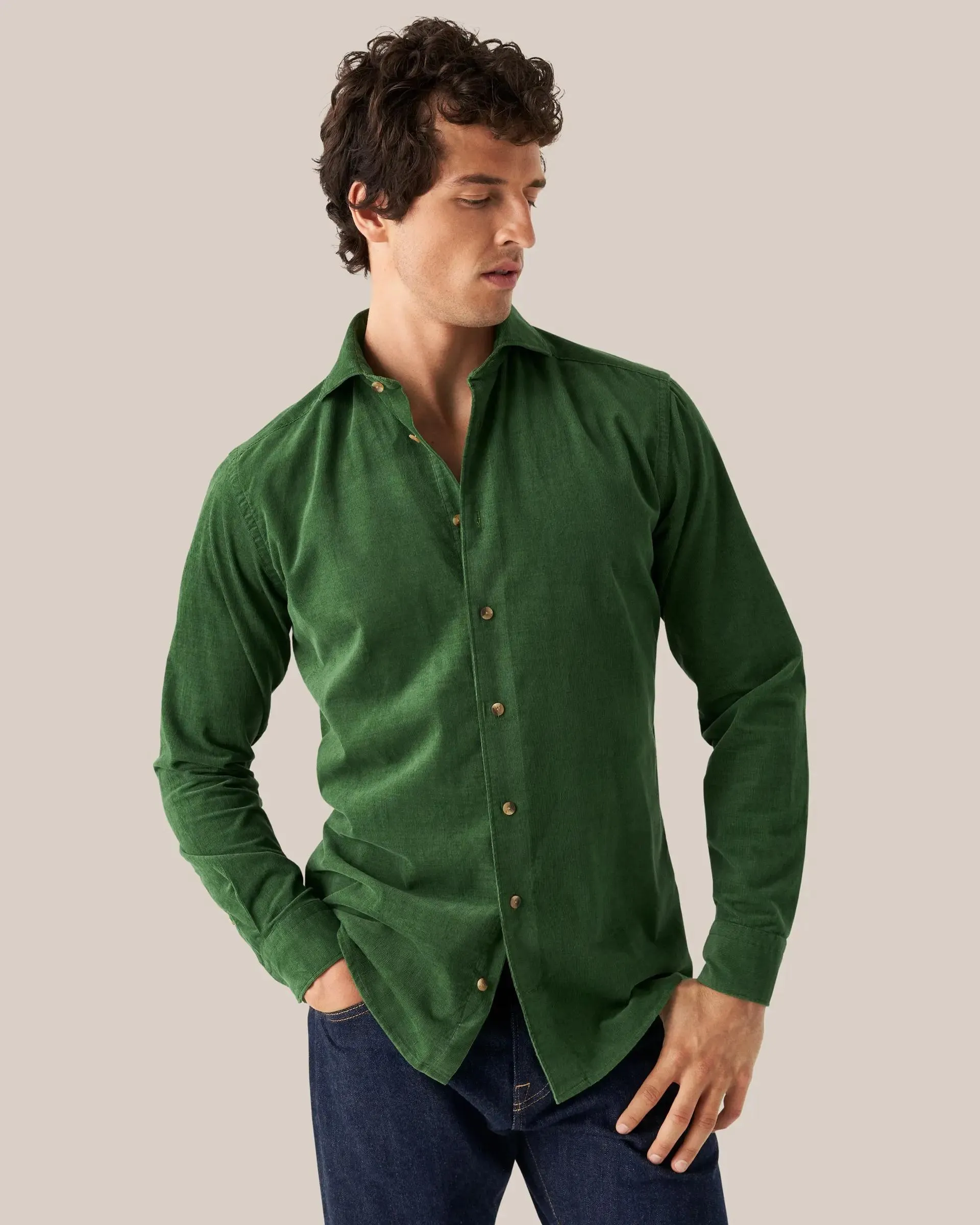 Mid Green Fine Wale Corduroy Shirt