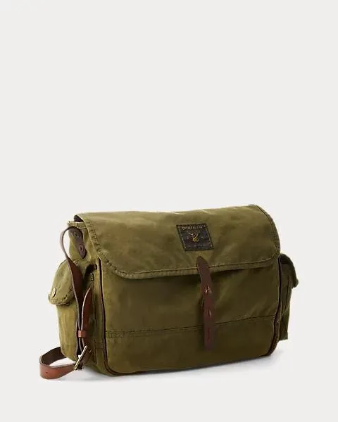 Leather-Trim Oilcloth Messenger Bag