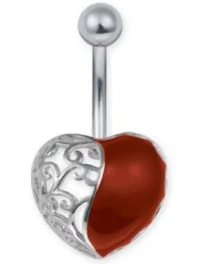 Beautiful Red & Silver Heart Navlepiercing