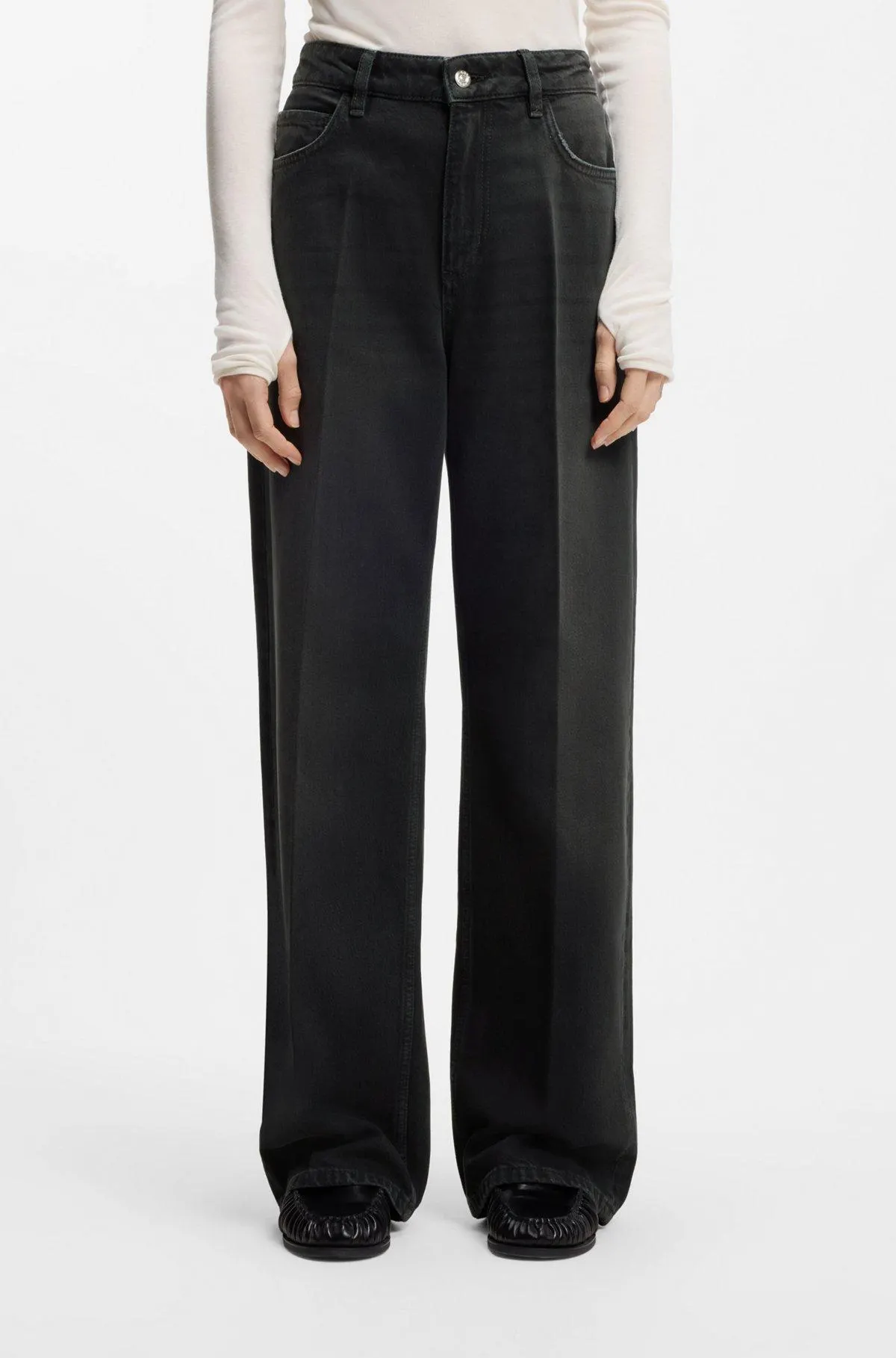 Boyfriend-fit jeans in grey rigid denim