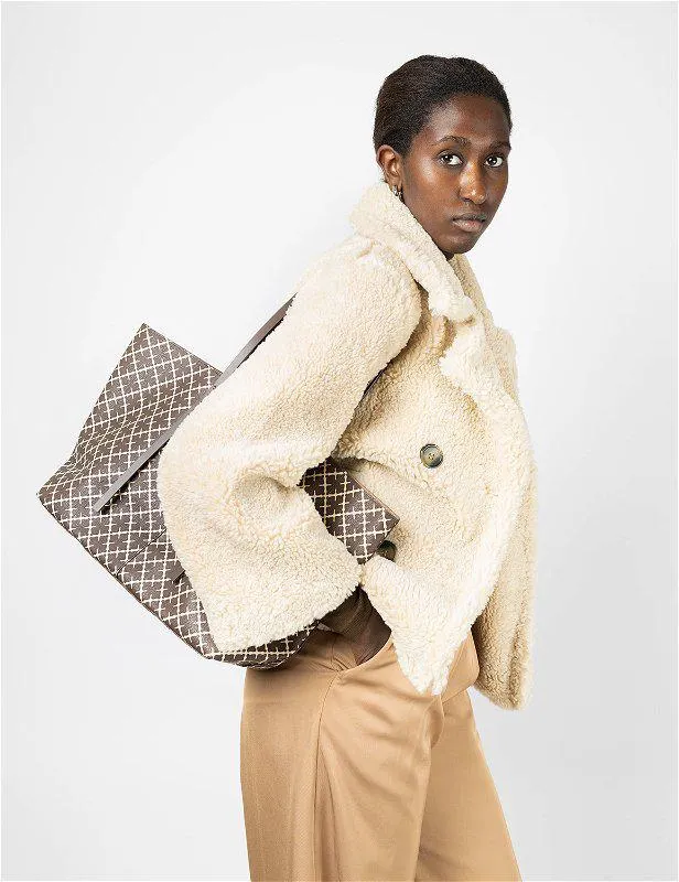 Abigail Printed Tote Bag Warm Brown