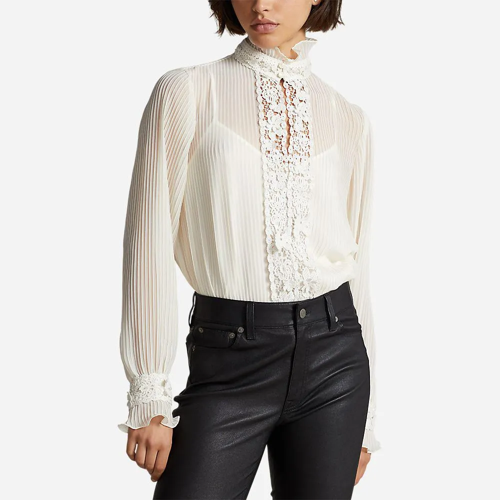 Pintucked Lace Trim Georgette Blouse - Nevis