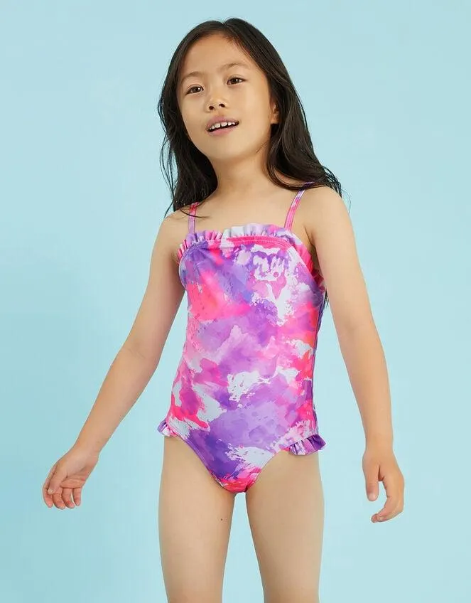 Girls Ruffle Tie Dye Swimsuit Multi