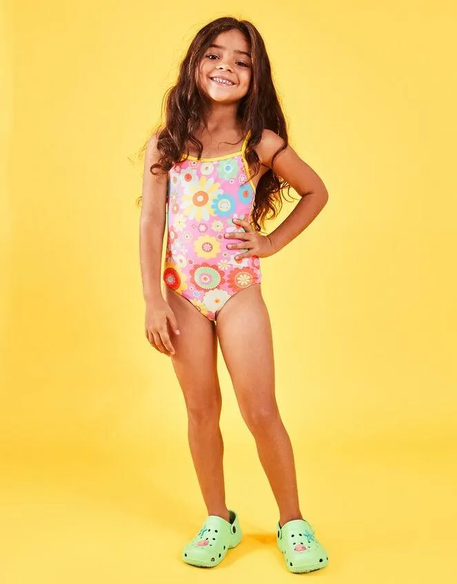 Girls Boho Floral Swimsuit Pink