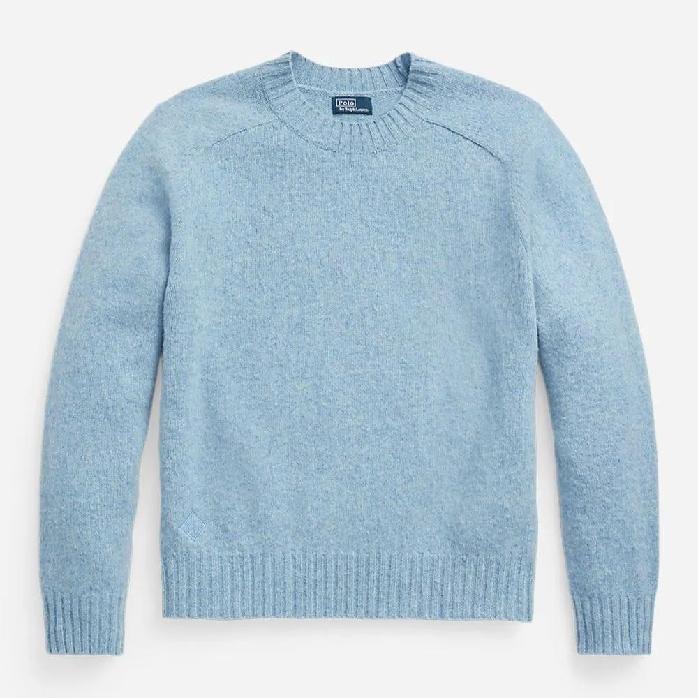 Long Sleeve Wool-Cashmere Pullover - Ice Blue Heather