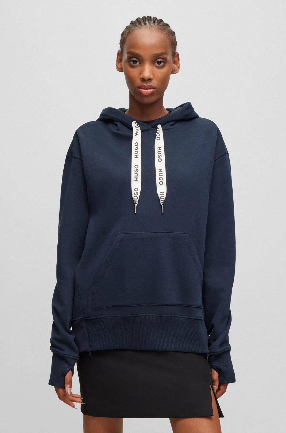 Cotton-terry hoodie with branded drawcords