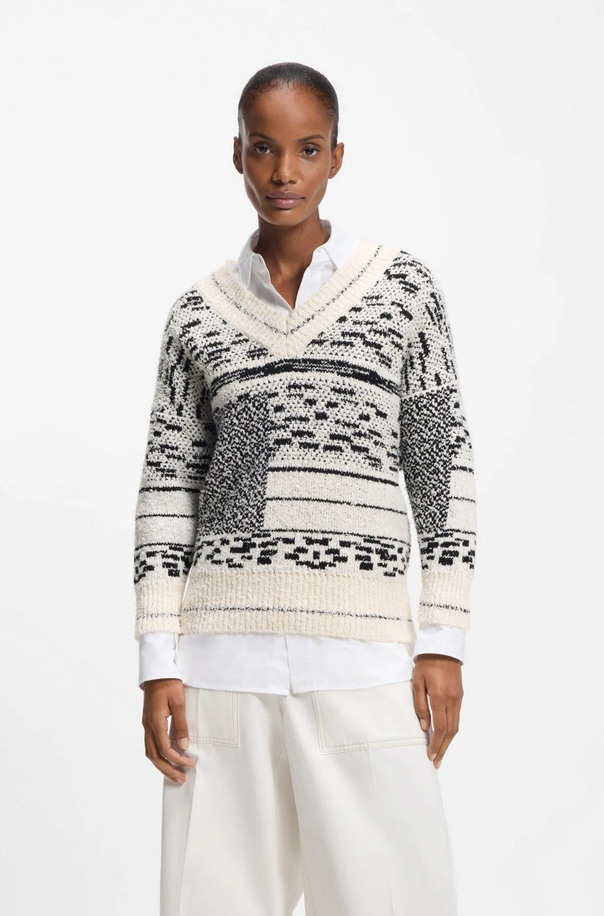 Cotton-blend sweater with jacquard pattern