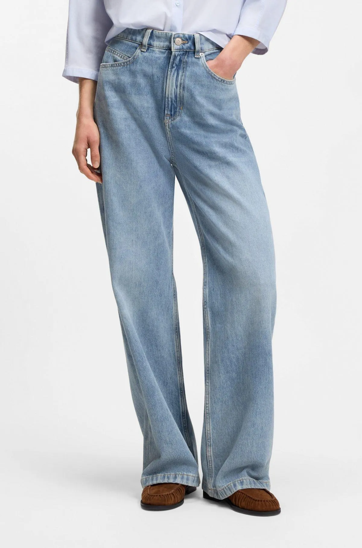 Wide-leg regular-fit jeans in light-blue denim