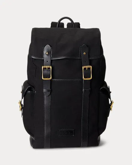 Leather-Trim Canvas Backpack