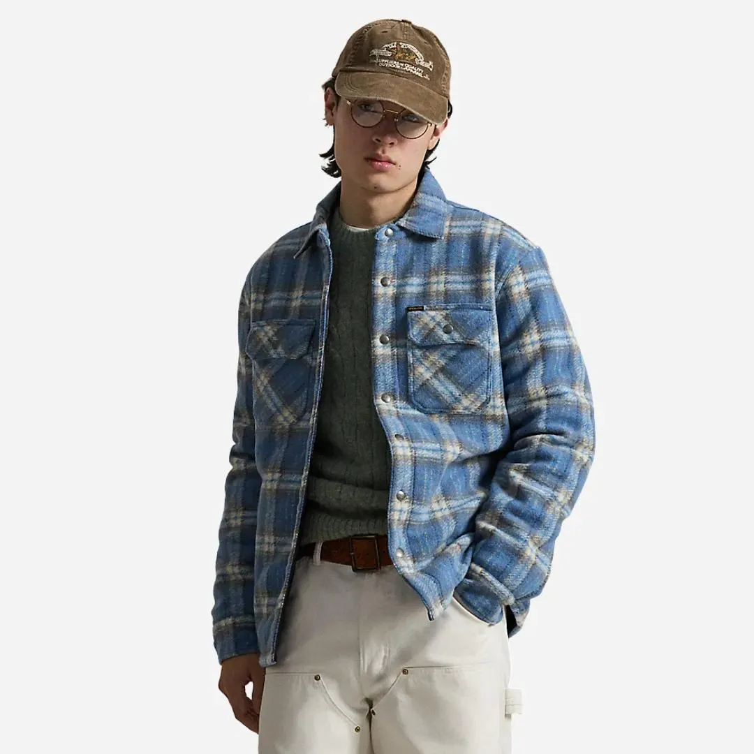 Plaid Felted Wool Overshirt - Blue Plaid Multi