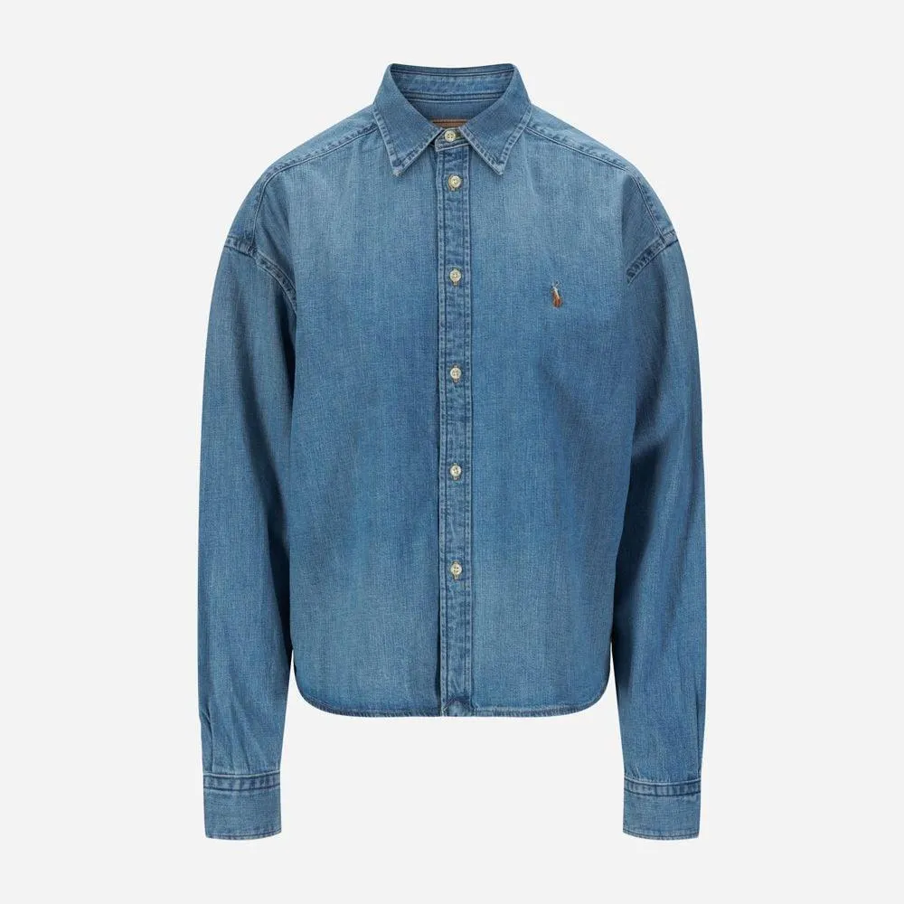 Wide Cropped Denim Shirt - Zaia Wash