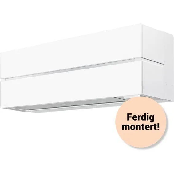 Ferdig montert Mitsubishi Kaiteki 6300 varmepumpe Hvit