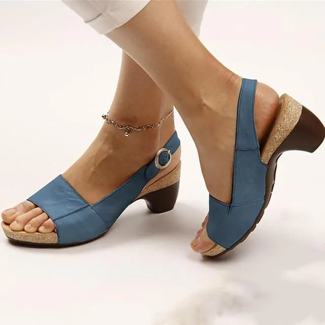Women's Sandals Block Heel Sandals Comfort Shoes Ankle Strap Sandals Outdoor Daily Summer Low Heel Chunky Heel Slingback Heel Peep Toe Vintage Classic Casual PU Leather Faux Leather Buckle Color