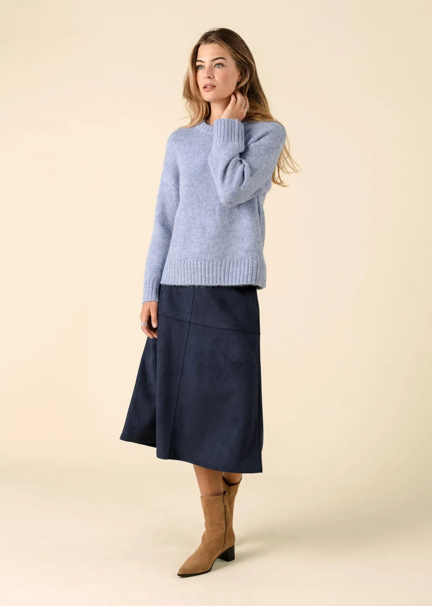 Blå kjol i mockaimitation