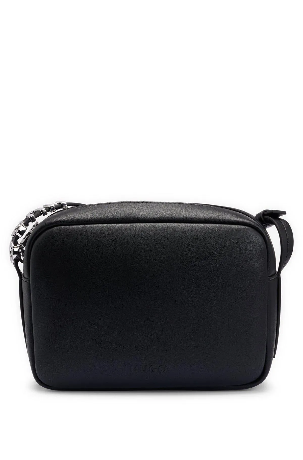 Faux-leather crossbody bag with logo-trimmed strap