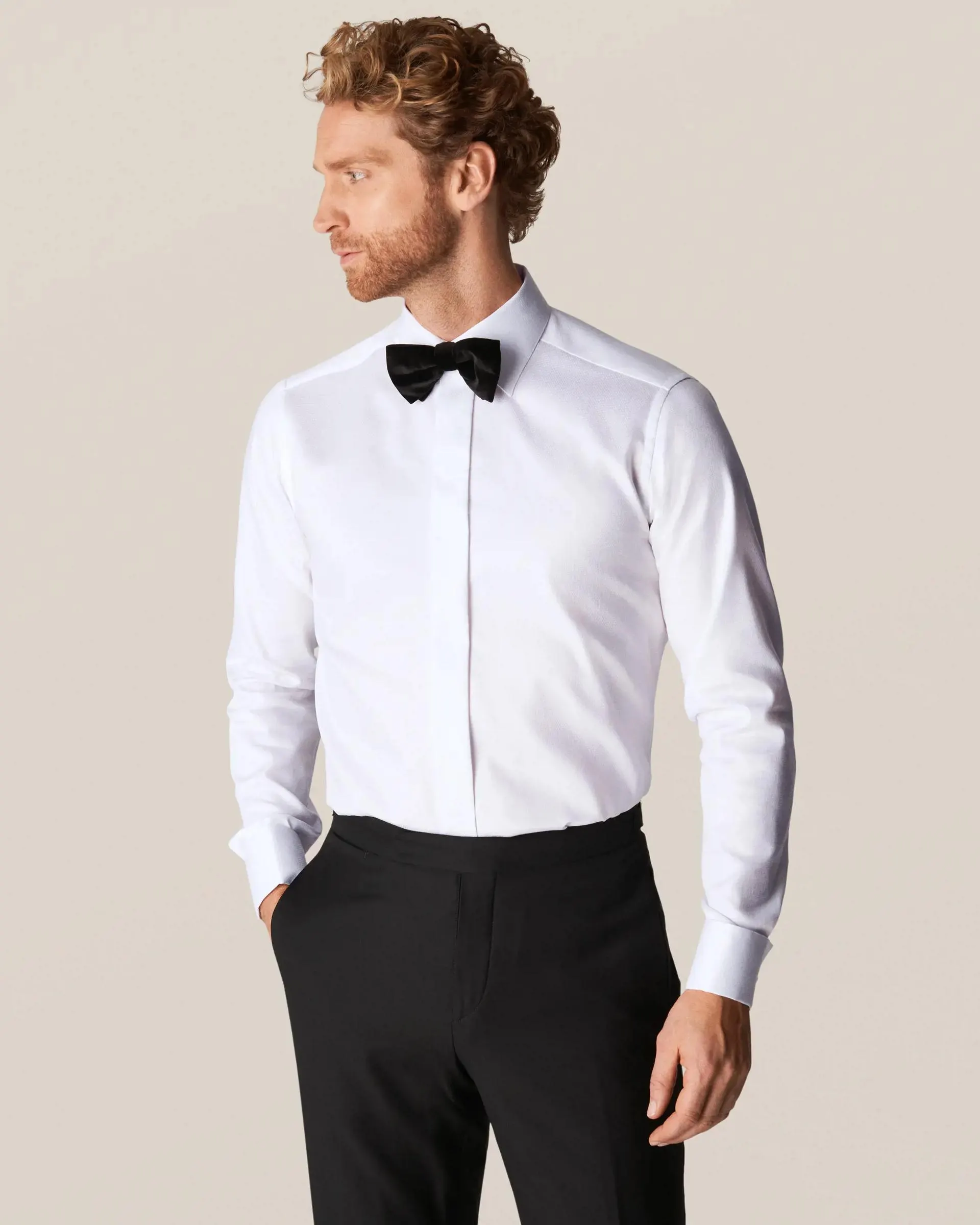 White Dobby Tuxedo Shirt
