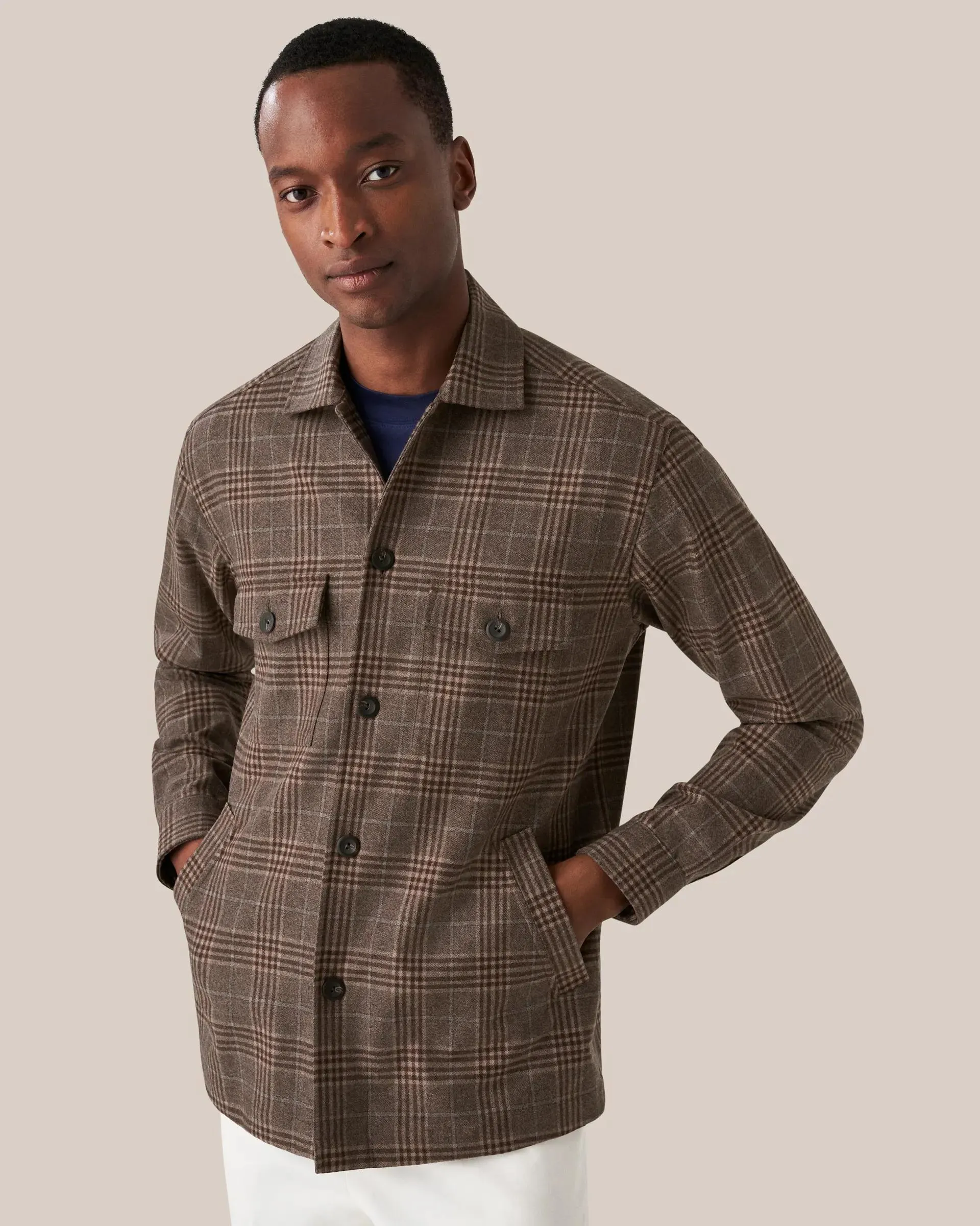 Brown Checked Wool-Cashmere Flannel Overshirt