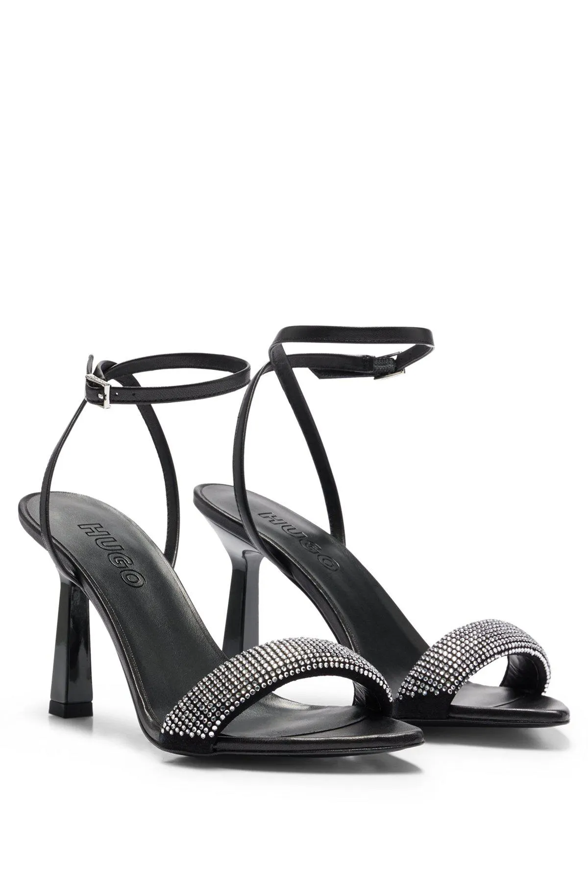 Nappa-leather sandals with crystal-embellished straps