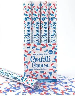 1 stk Rød, Hvit og Blå - Konfettikanon 50 cm (Biologisk Nedbrytbar)