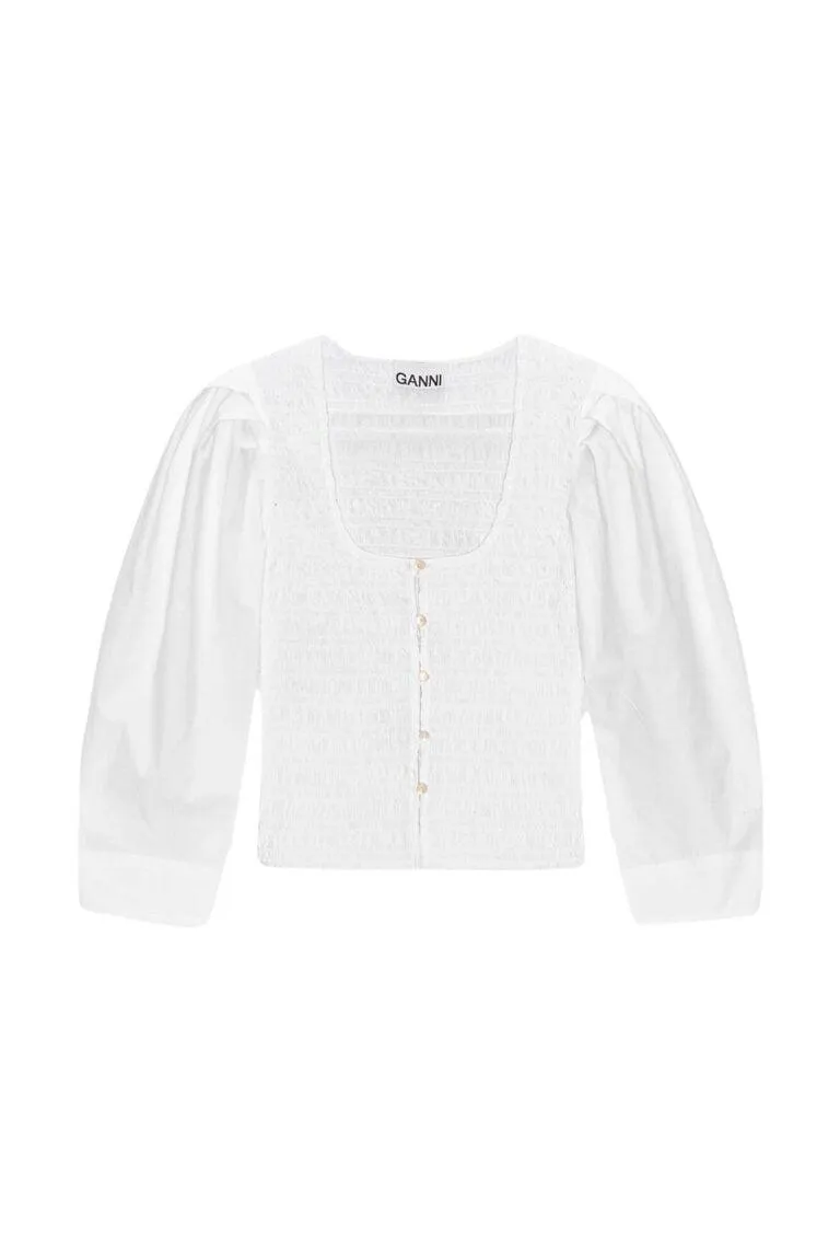 Cotton Poplin Smock Blouse – Hvit