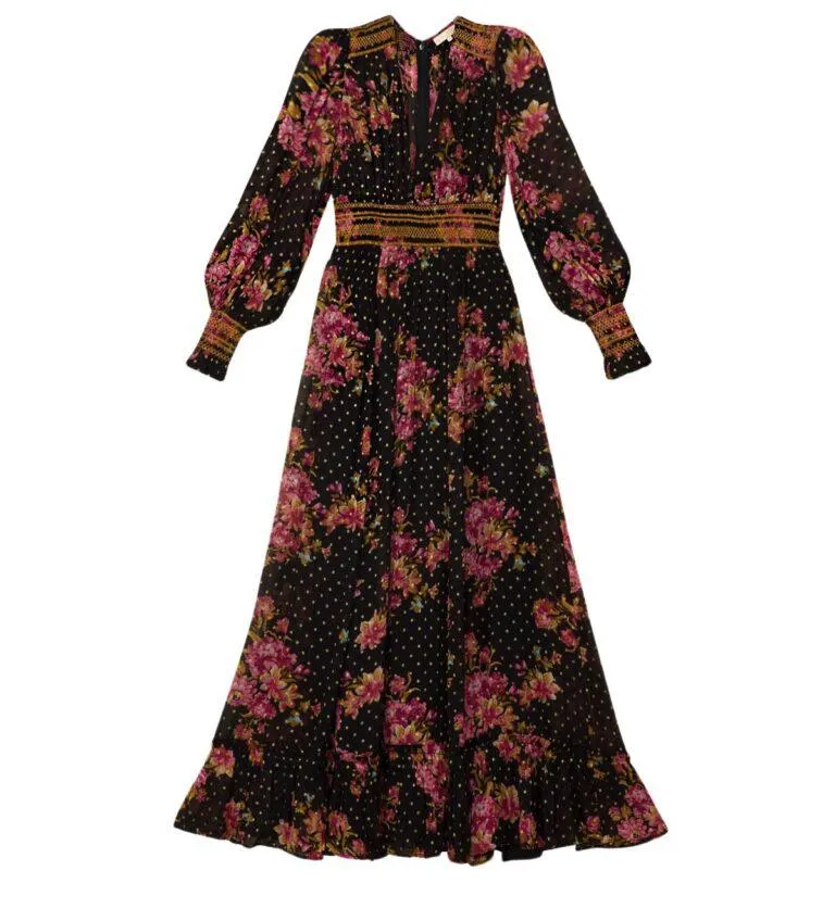 Golden Georgette Maxi Dress – Sort/Rosa