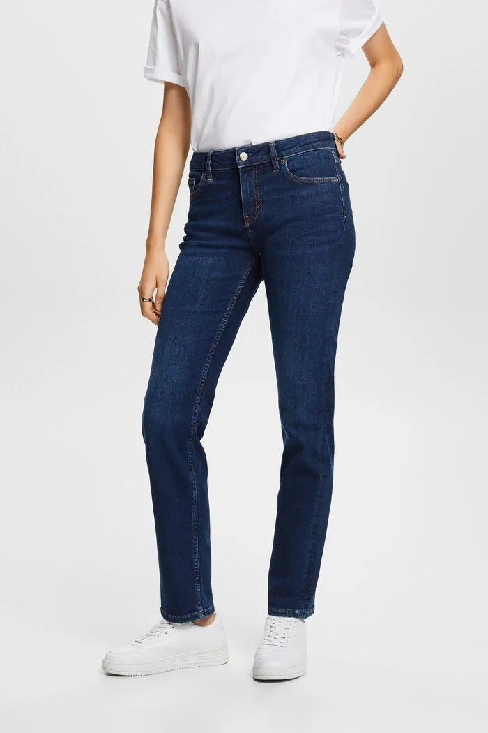 Straight leg stretch jeans, cotton blend