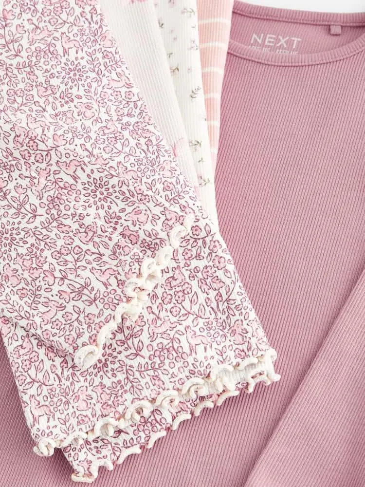 Pink Ribbed Long Sleeve Tops 5 Pack (3mths-7yrs)