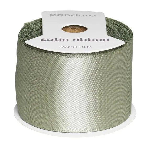 Lyst kakifarget satengbånd – 40 mm bredt og 8 meter langt
