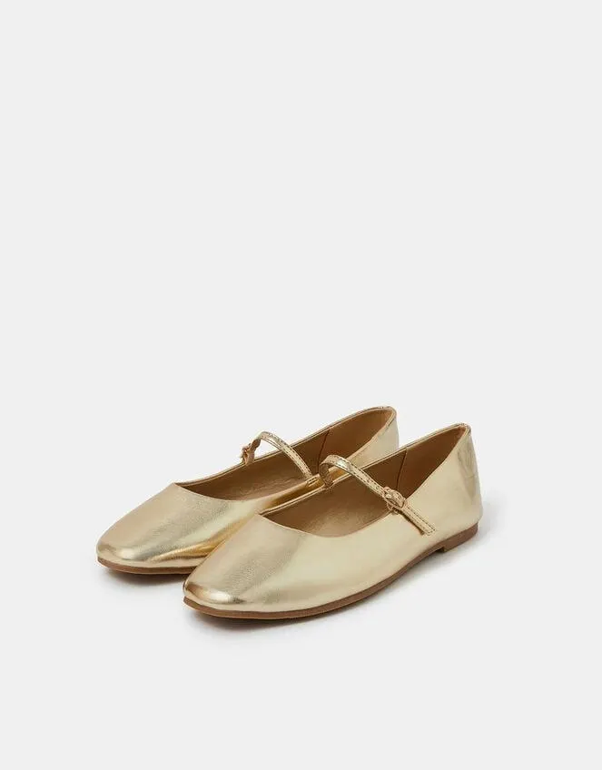 Metallic Strap Ballet Flats Gold